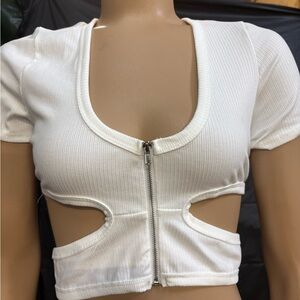 Fashion Nova White Cut-Out Fitted Top